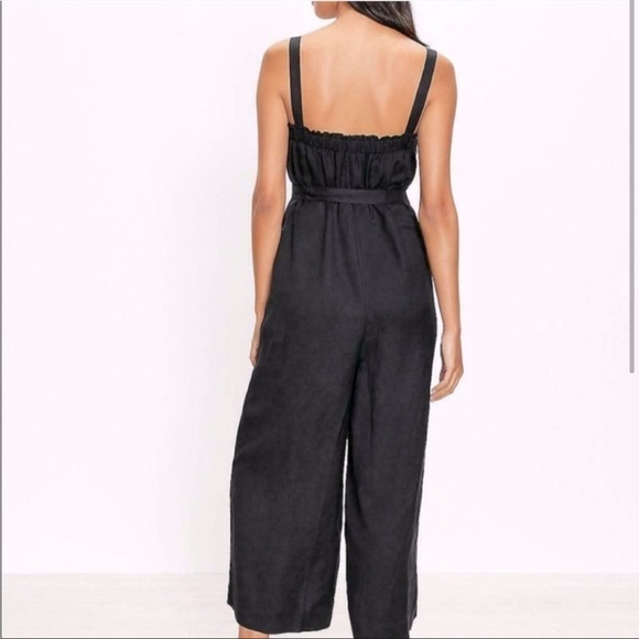 NWT Ann Taylor LOFT Jumpsuit Romper Black Linen Square Neck Ruffle Wide Leg XS - Picture 3 of 13